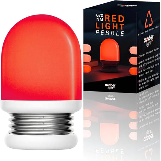 Amber Light + Red Light Pebble, 670nm Wavelength, Rechargeable Sleep Aid Lamp, 2.4x3.5 Inch, Deep Sunset Ambience, 1000mAh Battery, Melatonin-Friendly Night Light