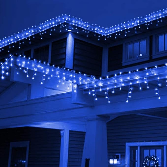 Icicle Lights 90 LED 10 ft Short Curtain Lights with 8 Modes Remote Control,Powerd by USB & Battery - Waterproof Fairy String Lights for Indoor & Outdoor,Holiday,Party,Window Decoration(Blue)