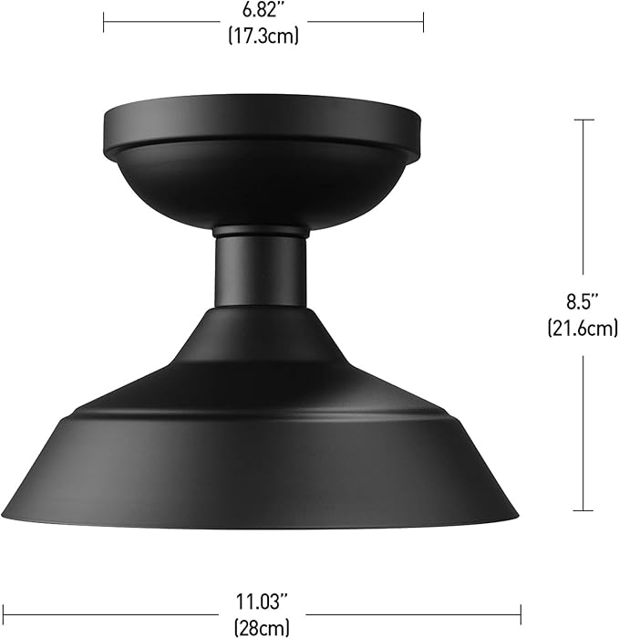 Globe Electric 44677 Kurt 1-Light Outdoor Indoor Flush Mount Ceiling Light, Matte Black, Bulb Not Included