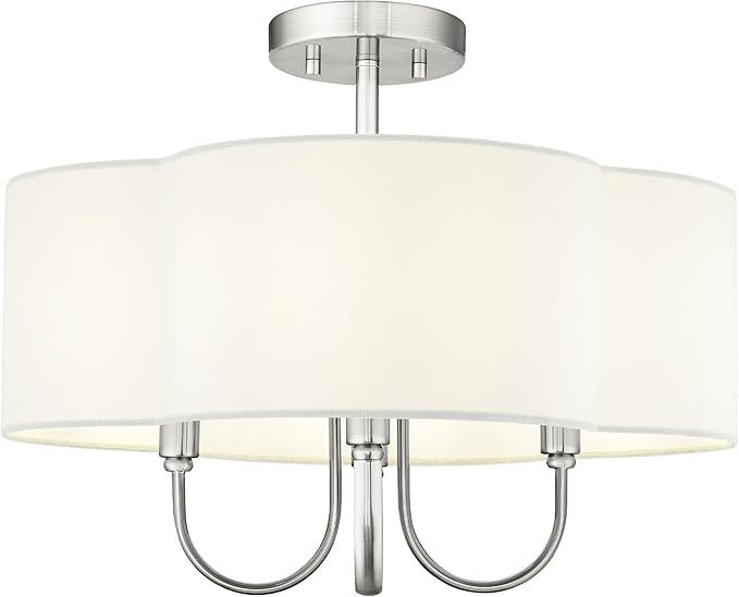 4-Light Semi Flush Mount Ceiling Light, 18" Vintage Light Fixtures Ceiling Mount with Fabric Shade in Quatrefoil for Kitchen Entryway Hallway Bedroom, Brushed Nickel, SM179-BN-L