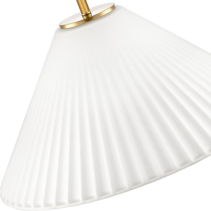 15.7 Inch Modern Pendant Lights, Ribbed Milk Glass 1-Light Single Pendant Lighting Fixtures, White Cone Mid Century Ceiling Hanging Light for Kitchen Island Dining Room Over Sink Table Hall
