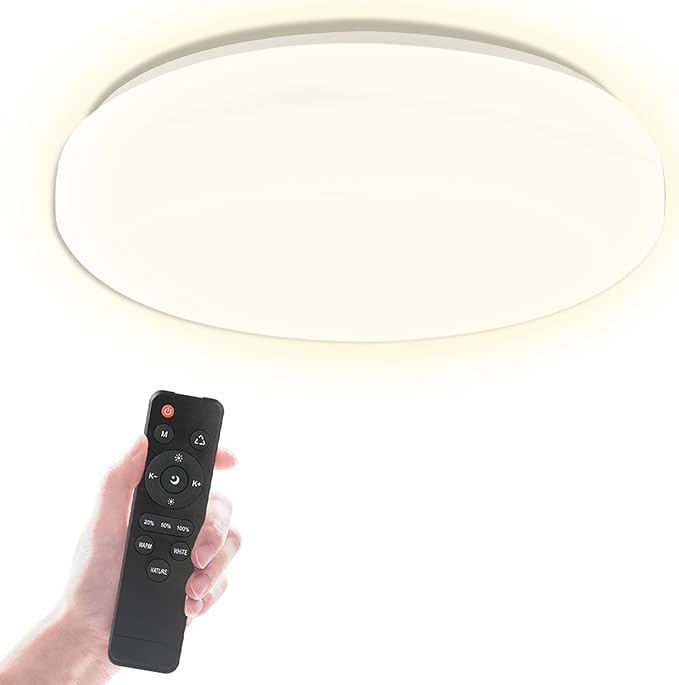 13 Inch Flush Mount Ceiling Light Fixture with Remote Control,24W Dimmable 3000K-6500K Light Colors Adjustabl,Modern Ceiling Lights for Bedroom，Kitchens