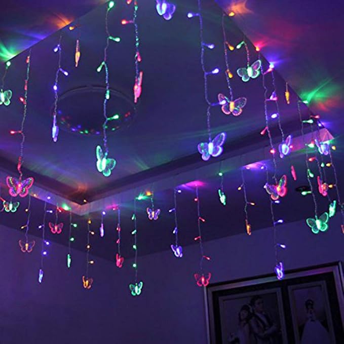 Lainin 13FT 96 LED USB Powered Curtain Lights 16 Butterflies Twinkle Lights 8 Modes Fairy String Lights for Party Indoor Outdoor Room Garden Wall Wedding Christmas Xmas Decorations (Multi Color)