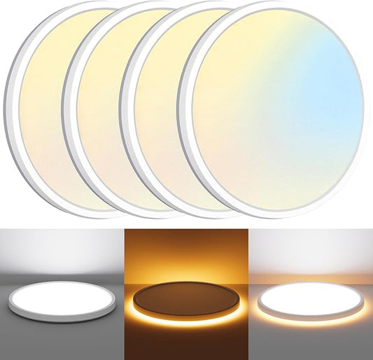 COLWATT 4-Pack 12 Inch LED Flush Mount Ceiling Light with Night Light, 24W 2600LM, 5CCT (2700K-6500K) & Dimmable, White Round Ceiling Light for Bedroom, Kitchen, Hallway