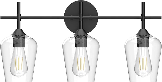Ralbay Industrial Bathroom Vanity Light Fixtures 3-Lights Matte Black with Clear Glass Vintage Edison Wall Lamp Light Fixture for Bathroom