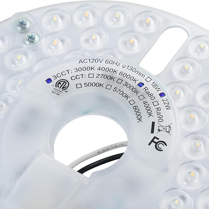 5.12" LED Ceiling Fan Light Retrofit Kit, Ceiling Light Replacement Kit, 22W, 2640LM, 3CCT 3000K/4000K/6000K Adjustable, 120V ETL