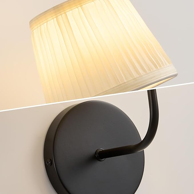Rechargeable Wall Sconces Set of 2 - Vintage Black Cordless Battery Operated Fabric Sconce - Wireless Dimmable Led Bulb Wall Lights With Remote for Bedroom Bedside Living Room Stairway Hallway Porch