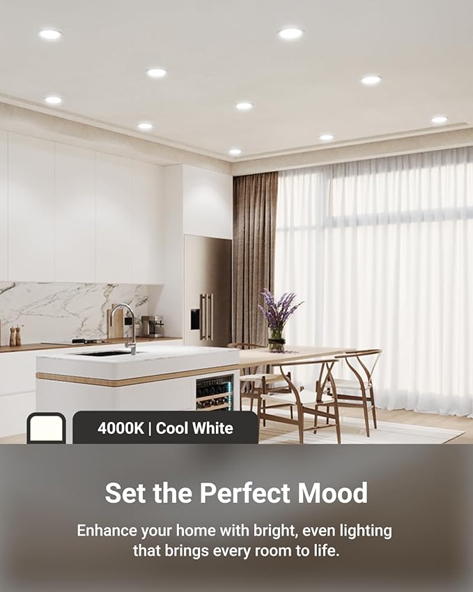 Sunco 4 Inch LED Recessed Lights, Slim Canless Ceiling Lighting, 650 LM, 10W (60W Equivalent), 4000K Cool White, Dimmable, Wafer Thin, Ultra Thin with Junction Box ETL 4 Pack