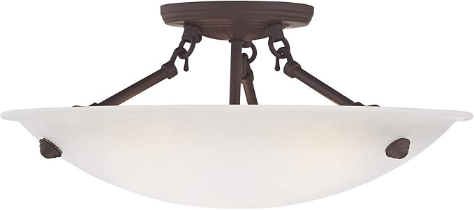 Livex Lighting 5625-07 Home Basics 3 Light Bronze Semi Flush Mount with Honey Alabaster Glass