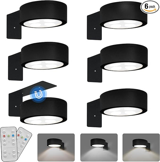 6-Pack Battery Operated Picture Light Magnetic Painting Light with 3 Lighting Modes,Remote and Dimmable Timer Art Display Light for Picture Artworking Frame Portrait,Wireless Wall Decor Puck Lights