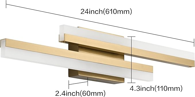 PRESDE 24" LED Bathroom Vanity Light Fixtures, Modern Brushed Gold Bathroom Lighting Bar Fixture Over Mirror Dimmable