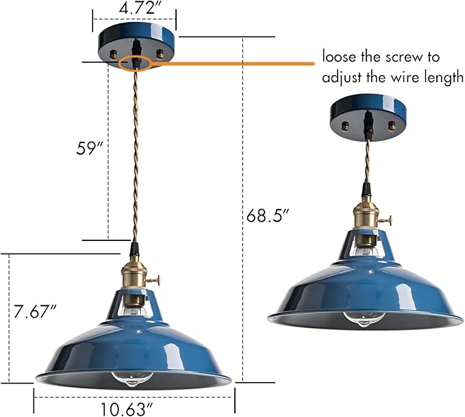 CLAXY Kitchen Pendant Light Blue Metal Barn Shade Modern Dimmable Pendant Lighting-Adjustable Hanging Light Fixture 10.63" for Kitchen Dining Foyer Loft Bar Coffee Restaurant