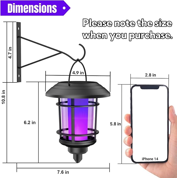 Dynaming Solar Purple Flame Wall Lanterns, Outdoor Halloween Hanging Lights, Flickering Flame LED Auto On/Off Wall Mounted Sconce Lights with Hooks, Waterproof for Garage Stair Patio Porch, 2 Pack