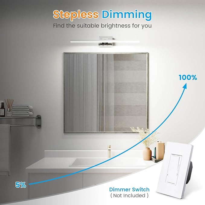 VOLISUN Modern Bathroom Vanity Light 31.5 inch, Rotatable, 18W Dimmable 5CCT Led Bathroom Light Fixture Over Mirror, Chrome Vanity Light for Bathroom Mirror Cabinets-ETL Certificated