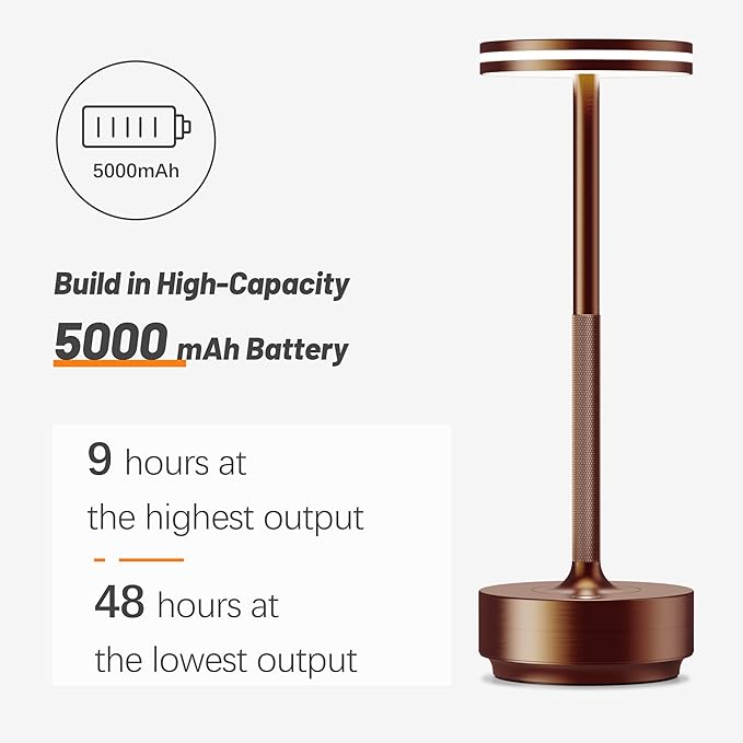 Hapfish Rechargeable Cordless Table Lamps, 5000mAh Battery Operated Lamp, 3 Color Modes, Dimmable, LED Table Lamps for Living Room,Outdoor, Dinner,Patio,Restaurant – Brown