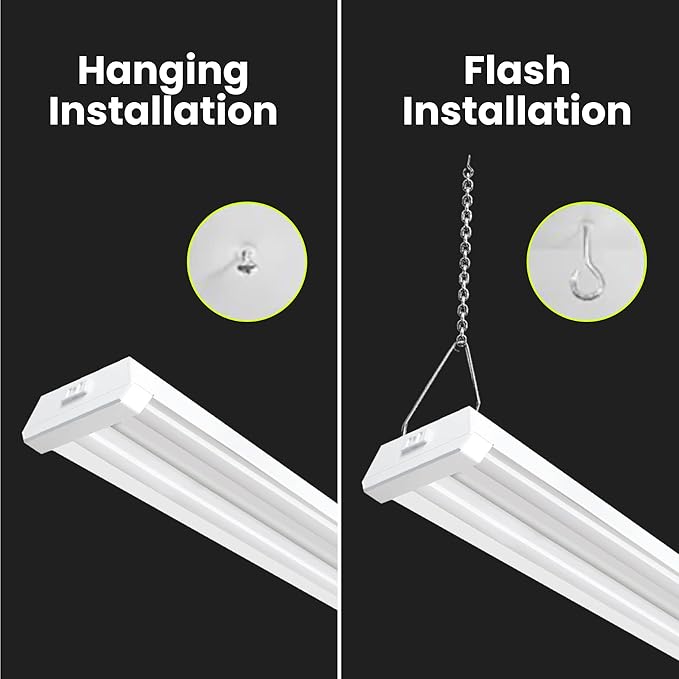 Feit Electric 4ft LED Dual Lamp Shop Light, 4500 Lumens, 4000K Cool White, Flush/Hanging Mount, Ideal for Garages & Workshops, 45W LED Garage & Workshop Lighting, 50,000 Hour Lifespan, SHOP/4X2/840/V1