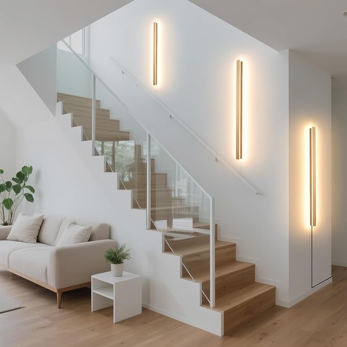 KELUOLY Modern Plug in Wall Lights, 31.4 inch Frosted Gold LED Long Wall Sconce, 16W Warm White 3000K Acrylic Indoor Wall lamp,with 59" Plug Cable for Bedroom, Living Room, Hallway