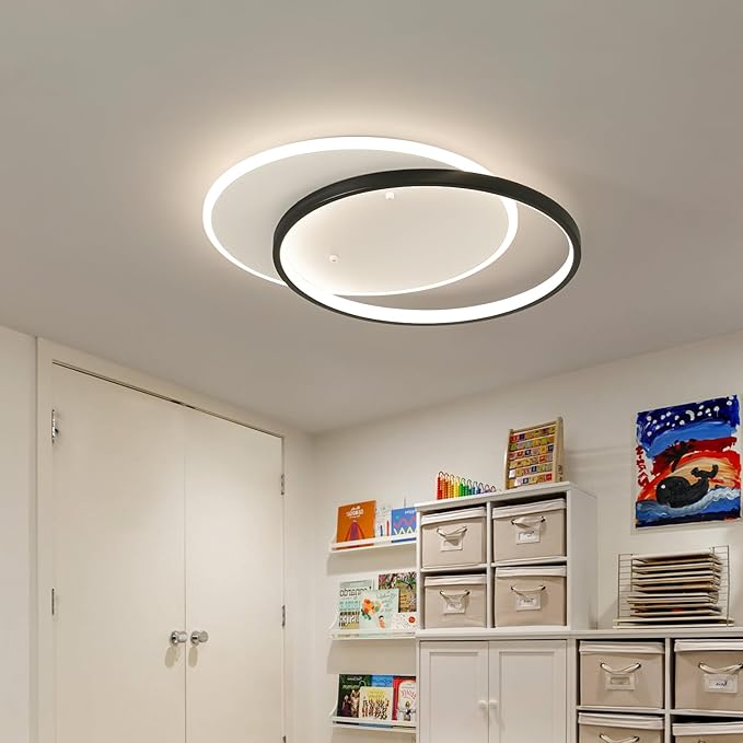 Modern LED Ceiling Light Fixture Black Semi Flush Mount Light with Remote Control 19.69" Hallway Light Fixtures Ceilings Mount Dimmable Ceiling Lamp for Bedroom,Kitchen,Entryway