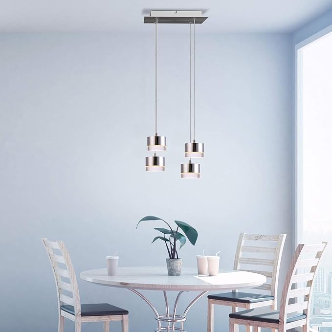 Jupiter 4 Mini Pendant Lighting Nickel - LED Hanging Light Fixture for Kitchen Island, Bar, Foyer - Cluster Pendants - Dimmable, Adjustable Wire, Lamp Bulb Included