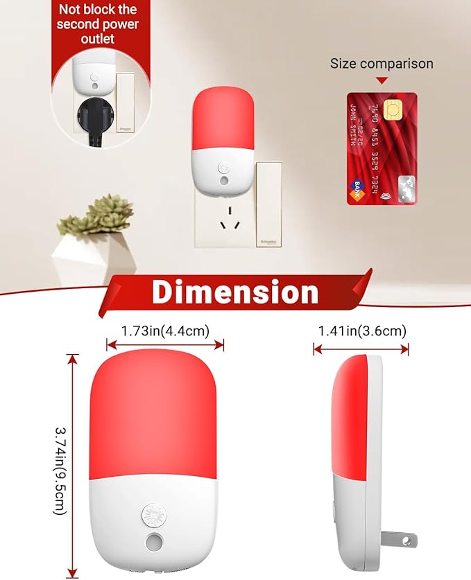 670nm Red Night Lights with Retractable Plug [2 Pack] - 0.5W Red Light Night Light with Dusk to Dawn Sensor - Auto On/Off LED Night Light Plug into Wall Pefect for Bedroom, Bathroom, Hallway