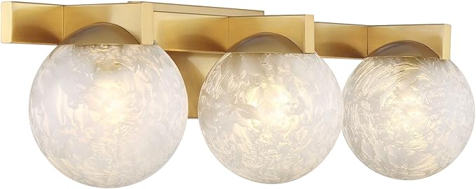 Savoy House 8-1017-3-322 Darien Contemporary Ice Glass Bathroom Vanity Wall Light, 3-Light 180 Total Watts, 7" H x 25" W, Warm Brass