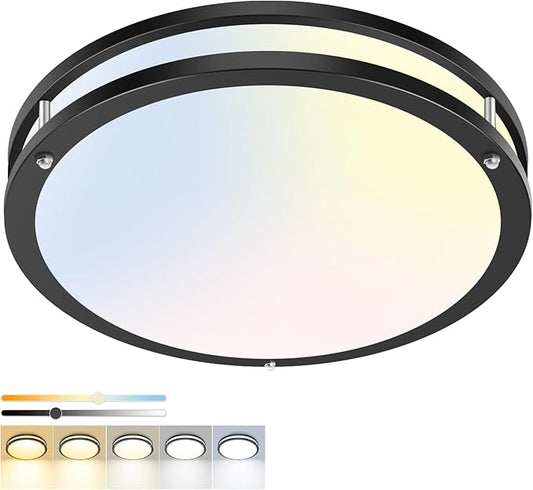 hepside 1 Pack Flush Mount Ceiling Light Fixture, Dimmable & 5CCT Ceiling Light Black, 16inch 36W 3000K 3500K 4000K 5000K 6500K Adjustable Ceiling Lamps for Kitchen Bathroom Bedroom Hallway