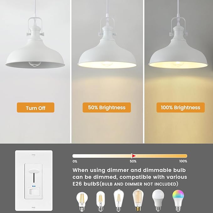 White Pendant Light, Modern Farmhouse Pendant Lights Kitchen Island, 11.41" Kitchen Pendant Lighting Over Island, Ceiling Hanging Light Fixture for Kitchen, Dining Room, 3 Pack