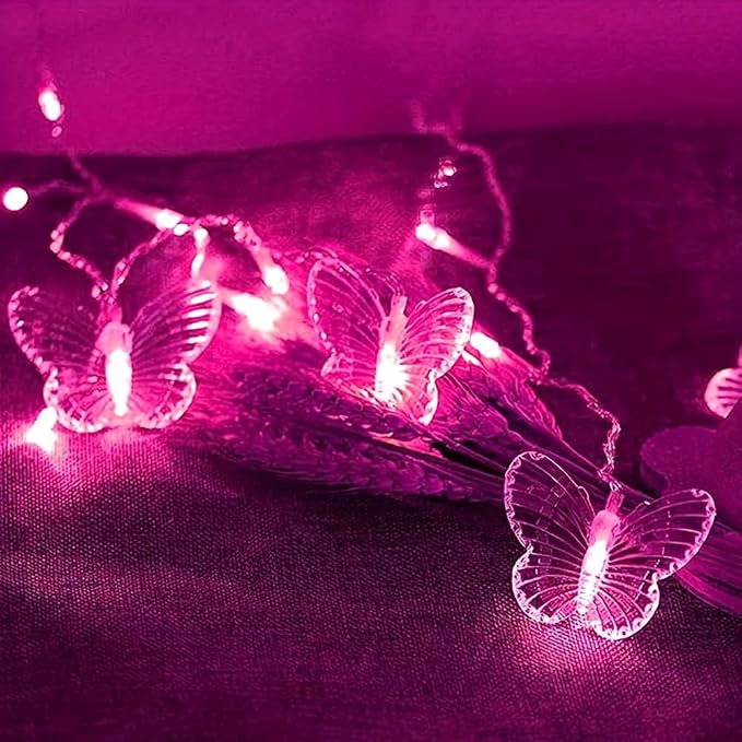 Lainin 12ft/3.5M USB Powered 8 Modes Butterfly Curtain Night Light Strip Icicle Fairy String Light, Perfect for Room Garden Wall Christmas Wedding Indoor/Outdoor Party Decoration (Pink)