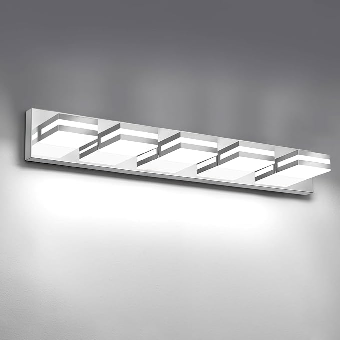 IZORRO LED Modern Bathroom Lights Fixtures(5-Light,Dimmable,360°Rotate),Chrome Acrylic Wall Lighting,Vanity Lights for Bathroom Over Mirror - 6000k 30In （No Assembly Required）