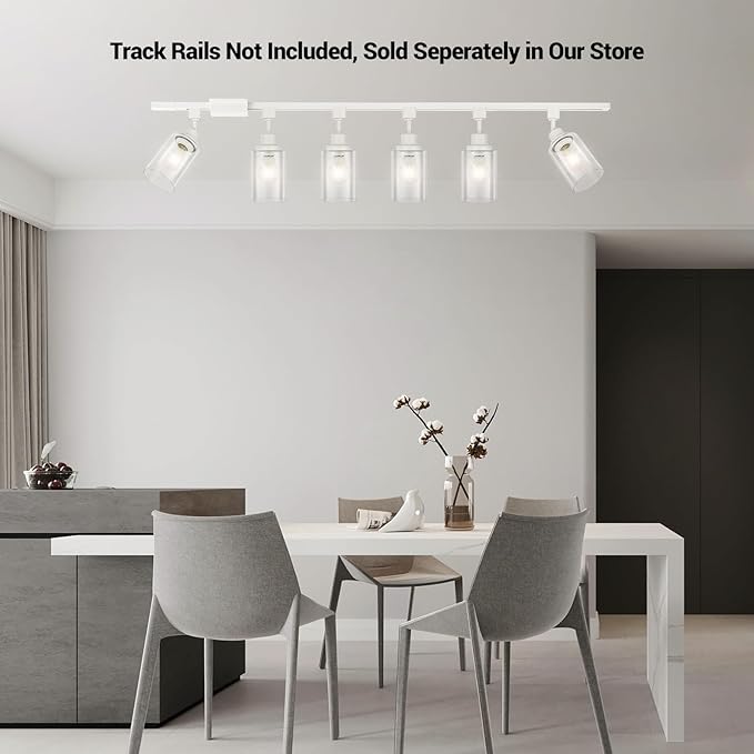 VANoopee H Type Track Lighting Heads E26 Track Light Ceiling Modern for Kitchen, Compatible with H Track Lighting Rail System, White Track Lighting Fixtures with Glass Lamp Shade, 4 Pack, No Bulbs