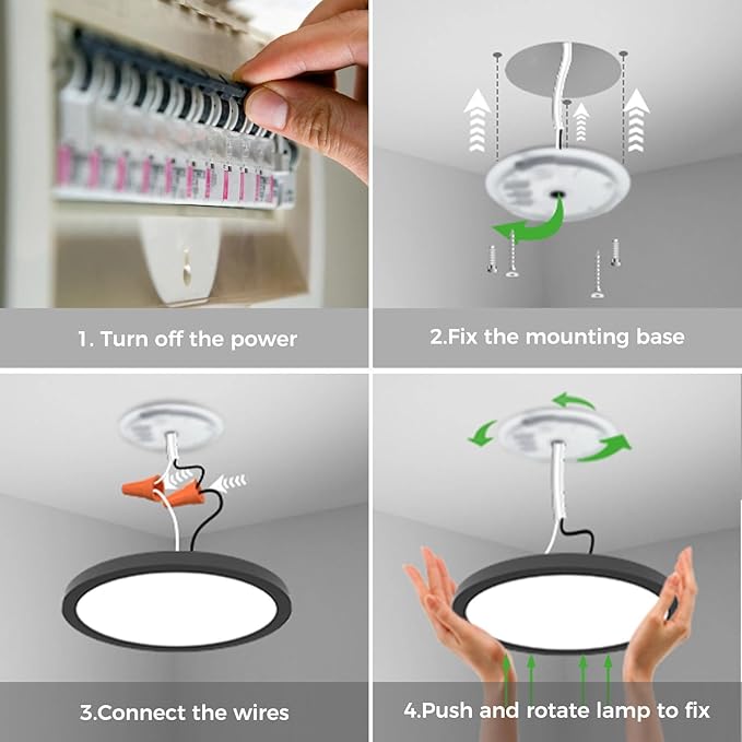 zemty 9 Inch LED Ceiling Light with Night Light 1800K, 2 Pack 3000K/4000K/6500K Dimmable Light Fixtures with Remote Control,15W 1500lm Flush Mount Ceiling Lamp for Bedroom Bathroom Kitchen-Black
