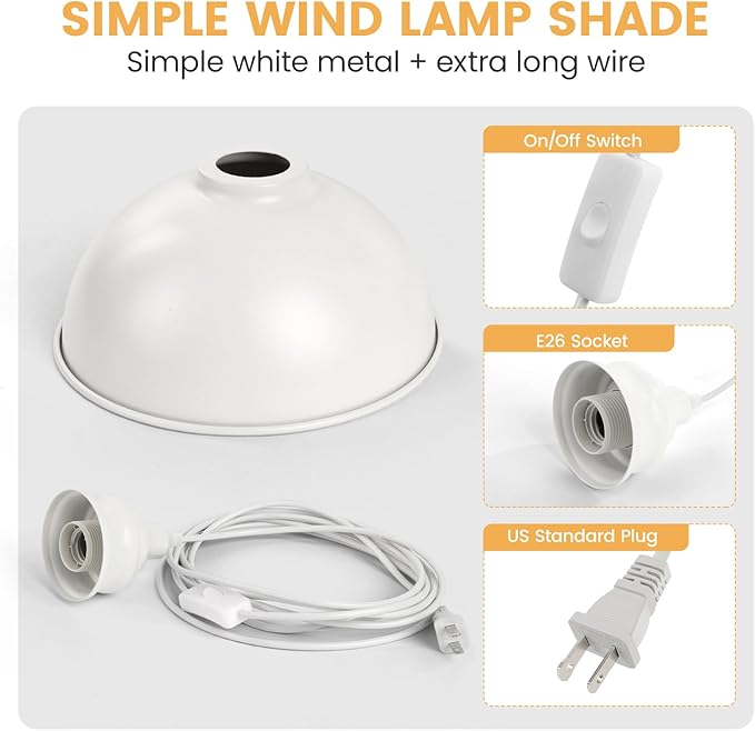 Plug in Pendant Light, 15FT Hanging Lights, On/Off Switch, Industrial Pendant Light with Plug in Cord, Metal Hanging Lamps for Living Room, Kitchen, Dining Room White