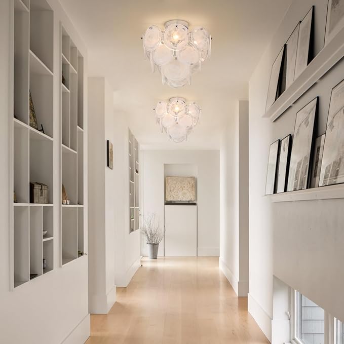 Semi Flush Mount Chandelier, Modern Ceiling Light Fixtures with Glass, 4 Light Chandelier Ceiling Light for Bedroom,Small Chandelier for Living Room,Dining Room,Entryway, Hallway