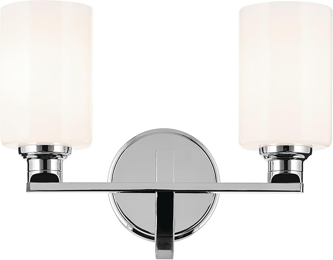 Kichler Gioe 2-Light Bathroom Vanity Light Fixture with Opal Glass, 14.25" Modern Chrome Wall Mount Over Mirror for Powder Room, Damp Rated (14.25" W x 10.5" H), 55225CH