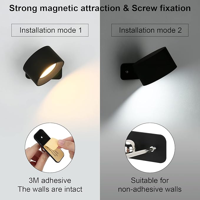 Lightess 2PC LED Wall Sconces, 19 Colors Dimmable Wall Mounted Lamp with 5000mAh Rechargeable Battery, 360°Rotate Magnetic Ball, Touch & Remote Control, Cordless Wall Light for Reading Bedside