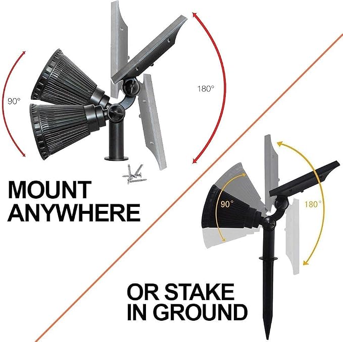 SOLVAO Solar Spotlight | 200 Lumen Ultra Bright | Waterproof, Adjustable 270° | Flag Pole, Outdoor, Landscape, Yard, Driveway | Auto On/Off | No Wiring Required