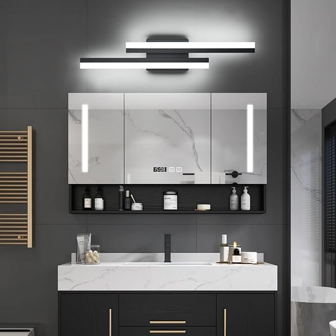 PRESDE 24 Inch LED Bathroom Vanity Light Bar, Modern Black Wall Lighting Fixture Over Mirror 5CCT