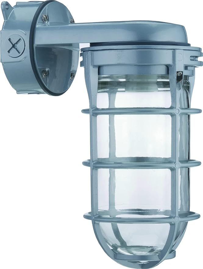 Lithonia Lighting Jelly Jar Light Fixture, Incandescent Utility Vapor Tight Wall Lamp, Industrial Style Wall Light for Indoor and Outdoor Use, 150W, 120V, Includes Junction Box, Grey (VW150I M12)