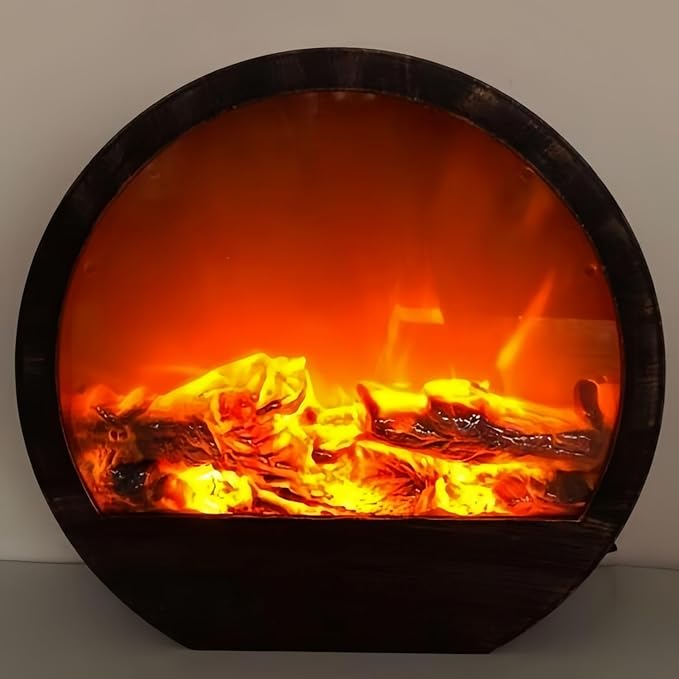 Simulated LED Fireplace Lantern USB & Battery Powered Flameless Light with Emulation Flame Table Decorative Lamp Copper Fireplace Ornament for Cozy Home Decor Free Standing Electric Log Burner