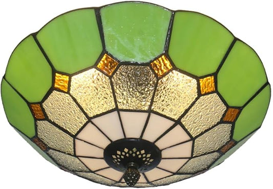 12 Inch Tiffany Style Vintage Stained Glass Ceiling Light Flush Mount Ceiling Light Pendent Chandelier Lighing Fixtures (12 Inch Green)