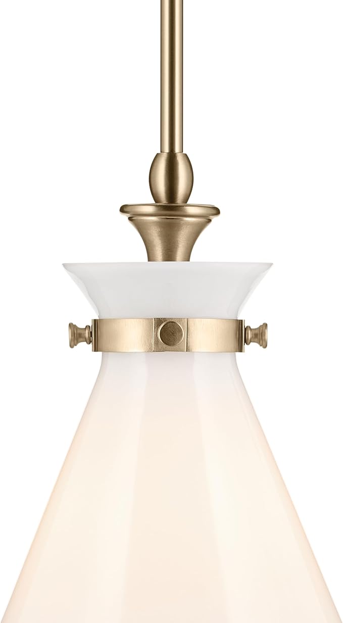 Kichler Laria 1-Light Pendant, Updated Traditional Light, Sloped Ceiling Compatible, for Kitchen with Opal Glass in Champagne Bronze (14.5" x 10.5"), 52774CPZ