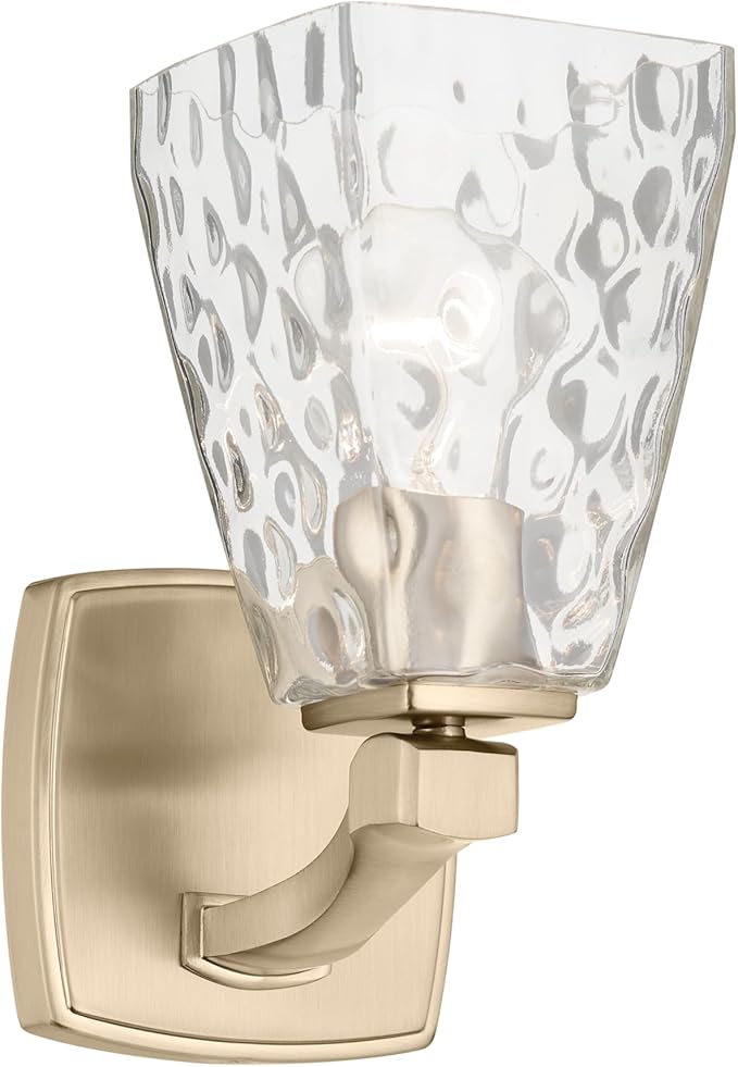 Kichler Marant 5" 1-Light Wall Sconce Bathroom Vanity Light Fixture with Clear Water Glass in Champagne Bronze for Bathroom, Powder Room and Hallway (5" W x 9.5" H), 55214CPZWTR