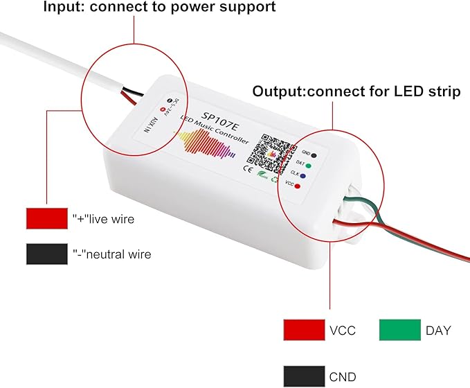 RGBZONE Bluetooth LED Controller, DC 5-24V SP107E LED Light Strip Controller, Support Music Sync, IC Chip for WS2812b WS2811 LED Strip, Matrix Panel, Module