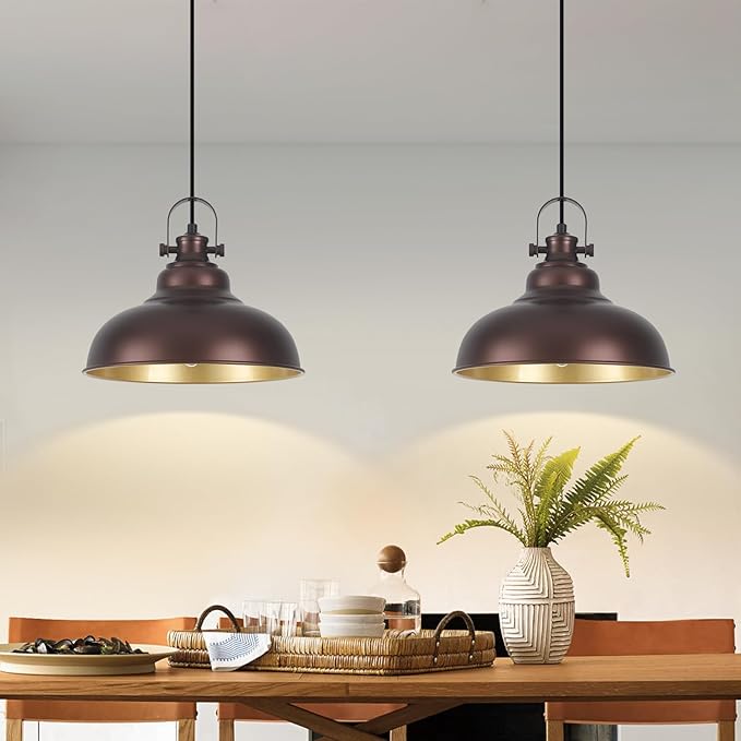 Bronze Pendant Lights Kitchen Island 3 Packs, 11.4 Inch Industrial Kitchen Pendant Lights, Farmhouse Pendant Light Fixtures, Island Pendant Light for Kitchen Island, Dining Room, Bedroom