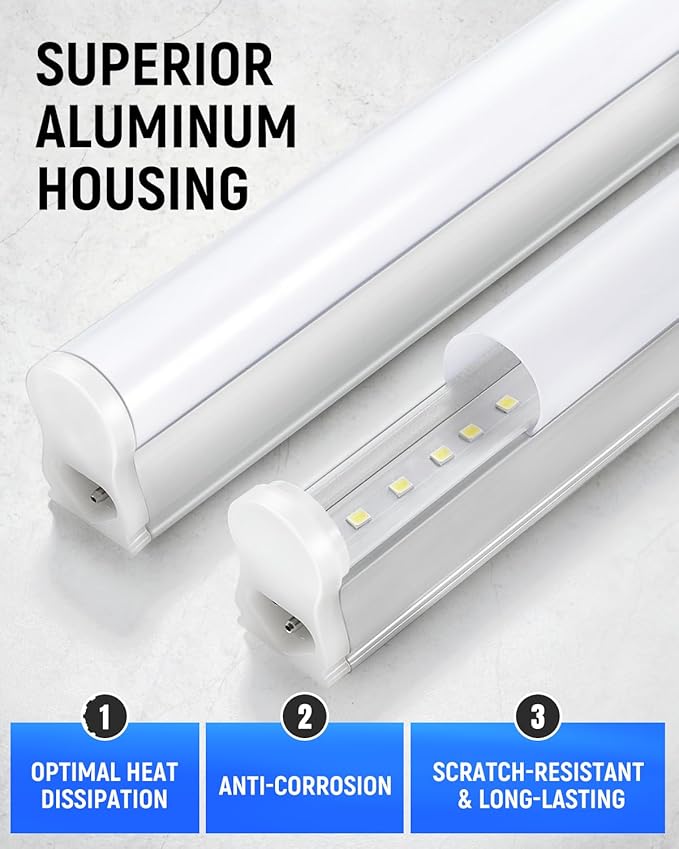 (4 Pack) 4FT T5 LED Shop Light,6500K,20W,2300LM(Super Bright White) Linkable LED Integrated Fixture,Garage Ceiling and Cabinet Light,Strip Light,Corded Electric with ON/Off Switch