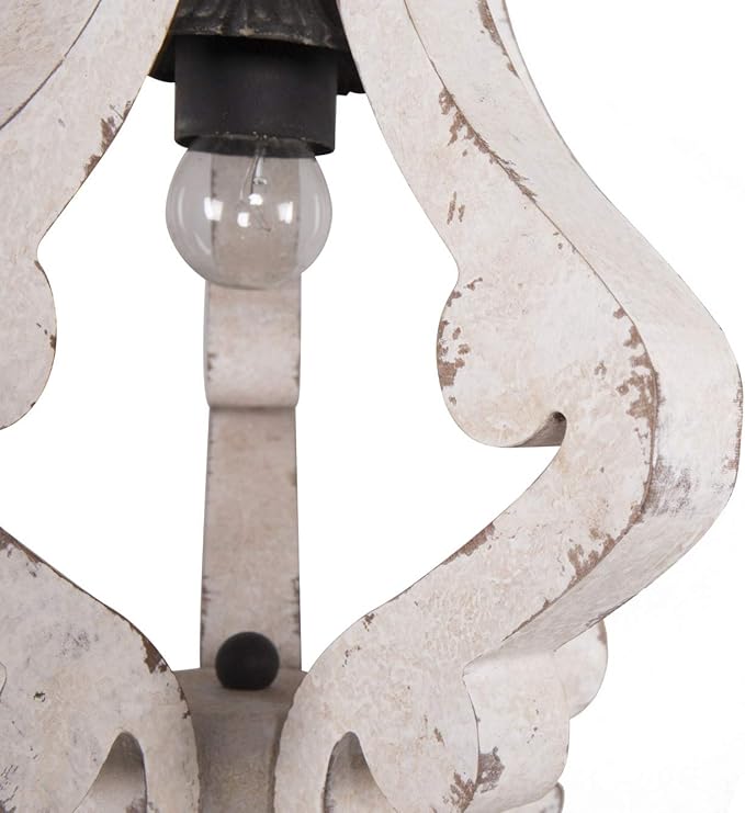 Farmhouse Wooden Pendant Light, French Country Off-White Finish Wood Chandelier