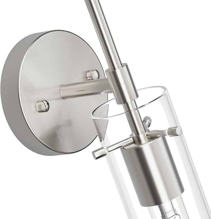 Wall Sconce Set of 2 Brushed Nickel Wall Light, Bathroom Vanity Light Fixture Modern Indoor Wall Light with Clear Glass Shade for Bathroom Bedroom Living Room Hallway Vanity