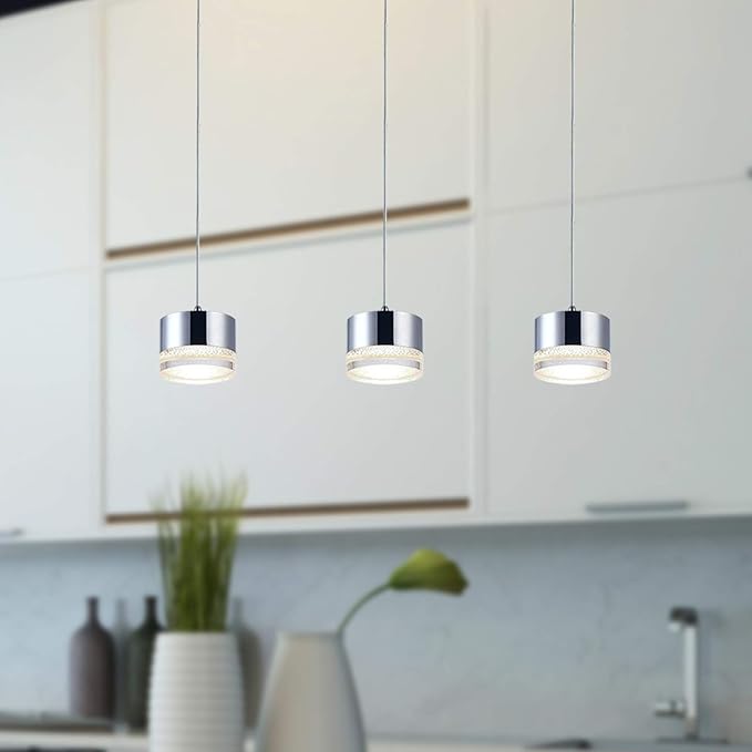 Jupiter 3 Mini Pendant Lighting Nickel - LED Hanging Light Fixture for Kitchen Island, Bar, Foyer - Cluster Pendants - Dimmable, Adjustable Wire, Lamp Bulb Included