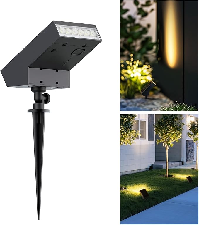 SOTTLOT Solar Spot Light Outdoor,3000K Solar Yard Light, Metal Ground Spike | 4 Working Modes, 500LM Solar Lawn Light, IP65 Waterproof Solar Walkway Light for Landscape Garden, Patio, Backyard, 1pcs