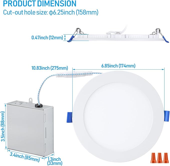 TORCHSTAR Basic Series 12-Pack 6 Inch Ultra-Thin LED Recessed Lighting with Junction Box, Aluminum, 2700K Soft White, 5%-100% Dimmable Slim Recessed Downlight, 12W 850LM, ETL and Energy Star